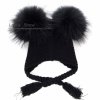 LAURASHOW New Autumn Winter Baby Beanie 16 CM Real Fur Pompoms Warm Sleep Wool Cap Kids black black pom