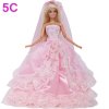 Handmade Wedding Dress Princess Evening Party Ball Long Gown Skirt Bridal Veil Clothes For Barbie Doll NO.5C