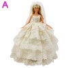Handmade Wedding Dress Princess Evening Party Ball Long Gown Skirt Bridal Veil Clothes For Barbie Doll NO.A