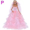 Handmade Wedding Dress Princess Evening Party Ball Long Gown Skirt Bridal Veil Clothes For Barbie Doll NO.P