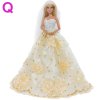 Handmade Wedding Dress Princess Evening Party Ball Long Gown Skirt Bridal Veil Clothes For Barbie Doll NO.Q