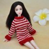Pure Manual Doll Accessories Knitted Handmade Sweater Tops Coat Dress Clothes For Barbie Doll Gifts For red stripe