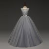 5 14 Years Kids Dress for Girls Wedding Tulle Lace Long Girl Dress Elegant Princess Party Gray
