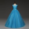 5 14 Years Kids Dress for Girls Wedding Tulle Lace Long Girl Dress Elegant Princess Party Blue