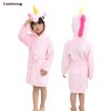 Kids Bathrobe For Girls Pajamas Star Unicorn Towel Flannel Sleepwear Cute Cartoon Unisex Nightwear Robe Boys pink tenma