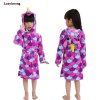 Kids Bathrobe For Girls Pajamas Star Unicorn Towel Flannel Sleepwear Cute Cartoon Unisex Nightwear Robe Boys purple fish scales