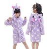 Kids Bathrobe For Girls Pajamas Star Unicorn Towel Flannel Sleepwear Cute Cartoon Unisex Nightwear Robe Boys purple star