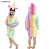 Kids Bathrobe For Girls Pajamas Star Unicorn Towel Flannel Sleepwear Cute Cartoon Unisex Nightwear Robe Boys rainbow robe