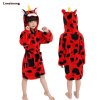 Kids Bathrobe For Girls Pajamas Star Unicorn Towel Flannel Sleepwear Cute Cartoon Unisex Nightwear Robe Boys red cow