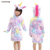 Kids Bathrobe For Girls Pajamas Star Unicorn Towel Flannel Sleepwear Cute Cartoon Unisex Nightwear Robe Boys star robe