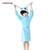 Kids Bathrobe For Girls Pajamas Star Unicorn Towel Flannel Sleepwear Cute Cartoon Unisex Nightwear Robe Boys blue rabbit