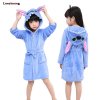 Kids Bathrobe For Girls Pajamas Star Unicorn Towel Flannel Sleepwear Cute Cartoon Unisex Nightwear Robe Boys blue stitch