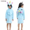 Kids Bathrobe For Girls Pajamas Star Unicorn Towel Flannel Sleepwear Cute Cartoon Unisex Nightwear Robe Boys blue tenma