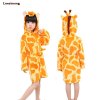 Kids Bathrobe For Girls Pajamas Star Unicorn Towel Flannel Sleepwear Cute Cartoon Unisex Nightwear Robe Boys giraffe