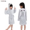 Kids Bathrobe For Girls Pajamas Star Unicorn Towel Flannel Sleepwear Cute Cartoon Unisex Nightwear Robe Boys grey rabbit