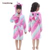 Kids Bathrobe For Girls Pajamas Star Unicorn Towel Flannel Sleepwear Cute Cartoon Unisex Nightwear Robe Boys pink star
