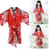 Puseky Kid Silk floral Robe Kimono Robes Bridesmaid Flower Girl Dress Bathrobe Sleepwear Night Gown Sleepwear Red