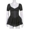 Darlingaga Fashion V Neck Ruffles Pleated Dress Women Puff Sleeve Chic Black Summer Dress Party Hollow.jpg Q90.jpg (3)