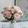 30cm Rose Pink Silk Peony Artificial Flowers Bouquet 5 Big Head and 4 Bud Cheap Fake4