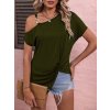 One Off Shoulder Short Sleeve Metal Ring Buckle Strap Solid Tee.jpg 640x6407