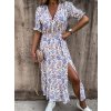 Women Floral Print Loose Maxi Long Dress Spring Summer V Neck Short Puff Sleeve Side Split4