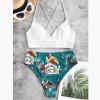 Two Piece Swimsuit Women Flower Print Split Sets Plus