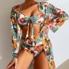 Sexy High Waisted Bikini Three Pieces Floral Printed Swim (3)