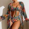 Sexy High Waisted Bikini Three Pieces Floral Printed Swim (6)