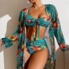 Sexy High Waisted Bikini Three Pieces Floral Printed Swim (7)
