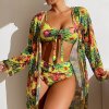 Sexy High Waisted Bikini Three Pieces Floral Printed Swim (8)