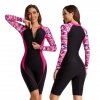 Surfing One Piece Swimsuit Print Long Sleeve Zipper Front Women Swimwear Bathing Suit Rash Guar (20)