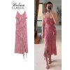 Ruffles Floral Printed Split Camisole Maxi Dress Women Summer
