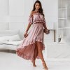 Ruffles Summer Dress Set Two Piece Off Shoulder Slash Neck Short Sleev (6)
