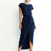 Summer Women Dress 2019 Solid Plus Size Women Long Dress Short Sleeve Sexy Irregular Party Casual dark blue