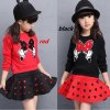 2019 latest spring and autumn piece fitted girls cartoon bow embroidered sweater hollow horn skirt suit 3