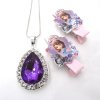 1set Sofia The First Necklace For Kids Girl Hairpin Purple Amulet Pendant Necklaces Children Hairwear Birthday Model 2