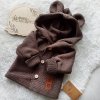 Dětský elegantní pletený svetřík s knoflíčky a kapucí s oušky Baby Nellys, hnědý (Velikost koj oblečení 56 (1-2m))