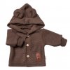 Dětský elegantní pletený svetřík s knoflíčky a kapucí s oušky Baby Nellys, hnědý (Velikost koj oblečení 56 (1-2m))