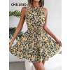 CHIILGIO Women Floral Print Chiffon Sundress Fashion Party Sleeveless A Line Retro Vestido Bohemian Beach Mini (1)