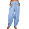 Women Harem Pants Summer Casual Vintage Cotton Linen Pants Elastic Waist Wide Leg Retro Loose Pockets.jpg 640x640 (8)