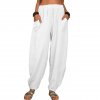 Women Harem Pants Summer Casual Vintage Cotton Linen Pants Elastic Waist Wide Leg Retro Loose Pockets.jpg 640x640 (2)