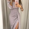 Women Off Shoulder Half Sleeve Slim Bodycon Ruffles Elegant Solid Color Evening Party Split Dress Formal.jpg 640x640 (4)