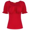 BP Women V Neck Shirts Slim Fit Puffed Short Sleeve Ruched Bodice Tops Vintage Cotton Tops.jpeg 640x640 (2)
