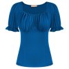 BP Women V Neck Shirts Slim Fit Puffed Short Sleeve Ruched Bodice Tops Vintage Cotton Tops.jpeg 640x640