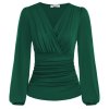 GK Women Ruched Shirt Vintage Long Lantern Sleeve Blouse Defined Waist V Neck Tops Female Ol.jpeg 640x640 (5)