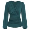 GK Women Ruched Shirt Vintage Long Lantern Sleeve Blouse Defined Waist V Neck Tops Female Ol.jpeg 640x640 (4)