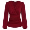GK Women Ruched Shirt Vintage Long Lantern Sleeve Blouse Defined Waist V Neck Tops Female Ol.jpeg 640x640 (2)