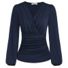 GK Women Ruched Shirt Vintage Long Lantern Sleeve Blouse Defined Waist V Neck Tops Female Ol.jpeg 640x640 (1)