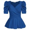 GK Women V Neck Tops Puffed Short Sleeve Defined Waist A Line Tops V Neck Ruffle.jpeg 640x640 (2)