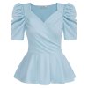 GK Women V Neck Tops Puffed Short Sleeve Defined Waist A Line Tops V Neck Ruffle.jpeg 640x640 (1)